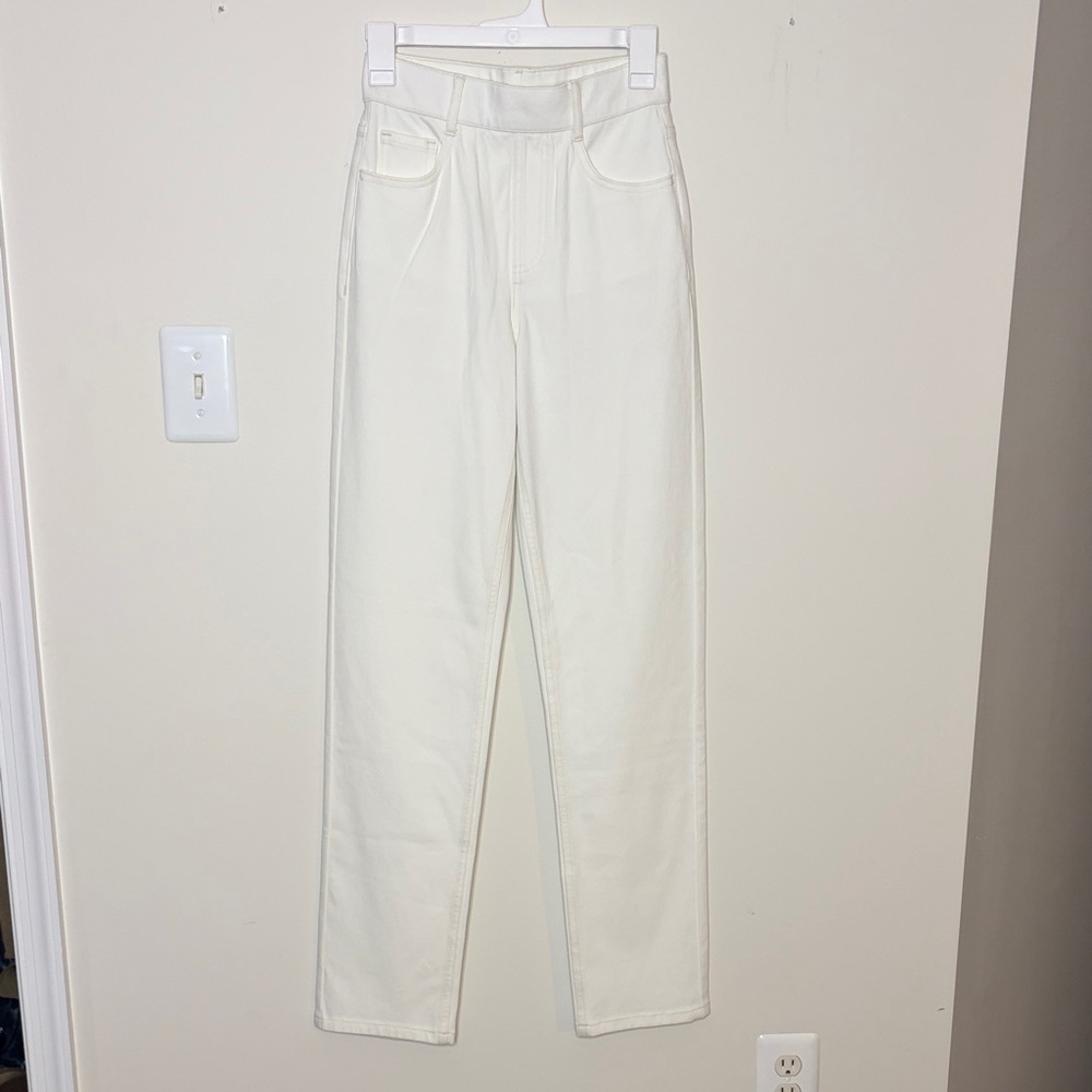 High-Rise Straight Leg Cream/White Jeans
